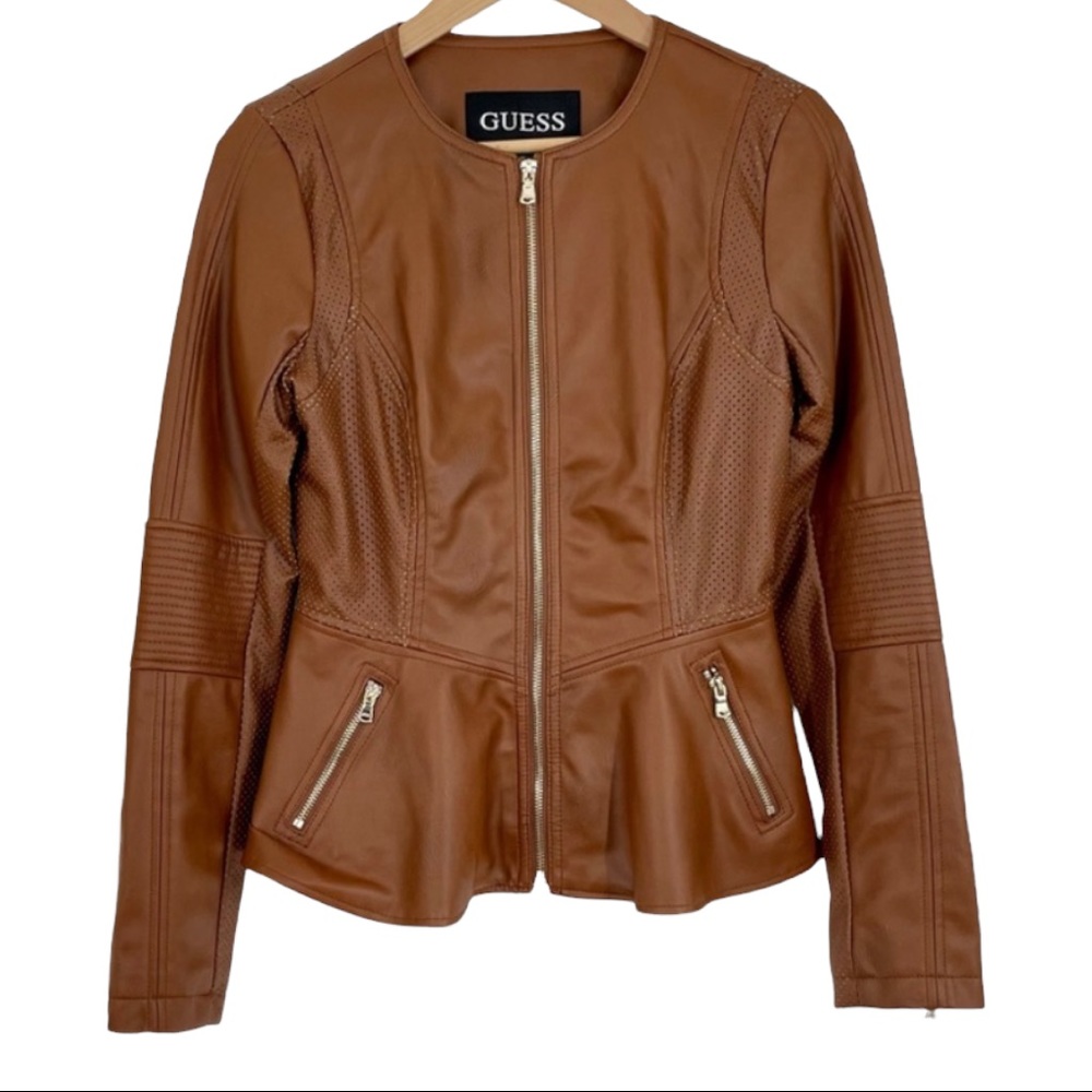 Guess Peplum brown faux leather jacket
Cognac